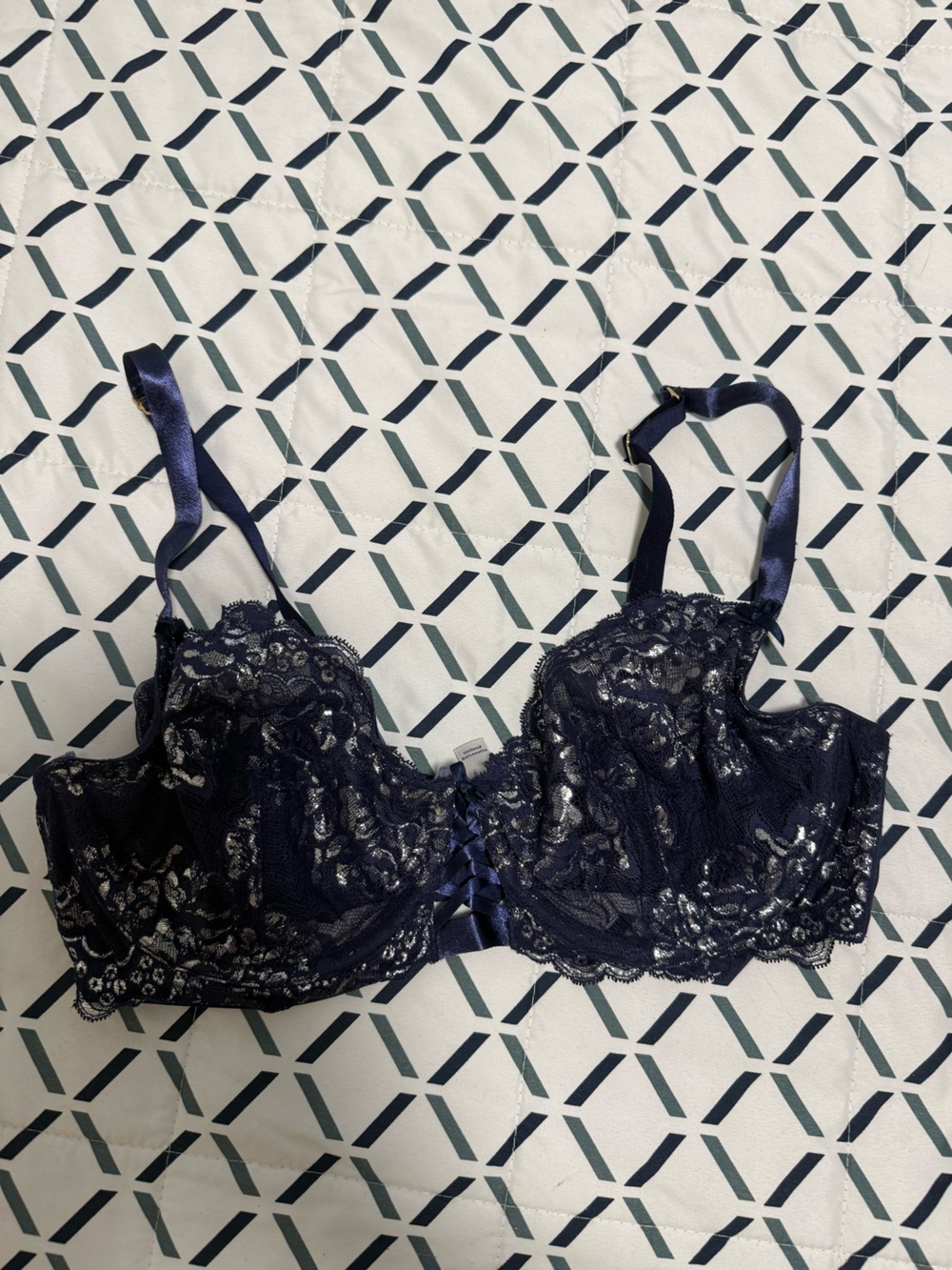 Cacique Navy Lace Underwire Bra with Satin Straps